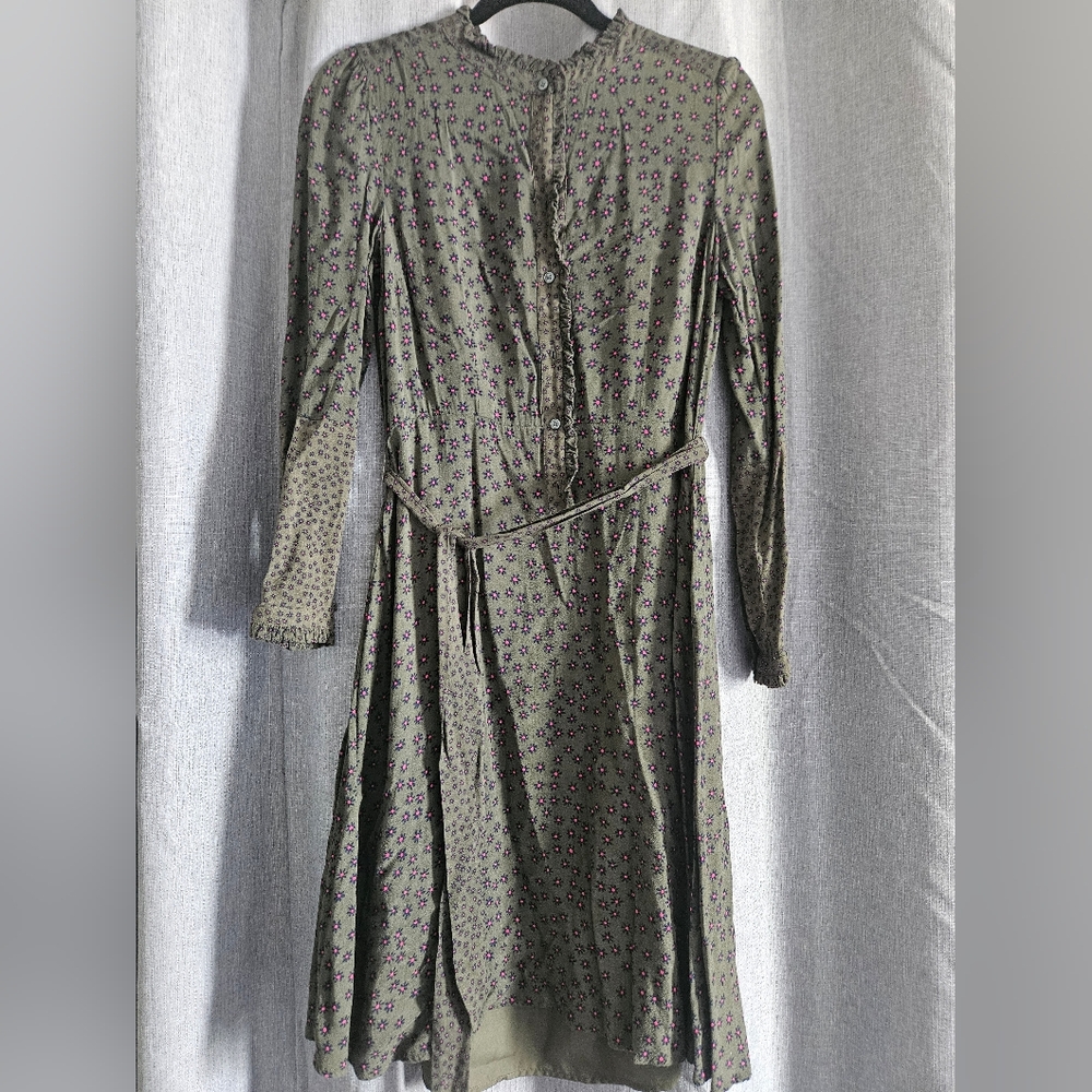 Boden Olive Green Floral Long-Sleeve Midi Dress